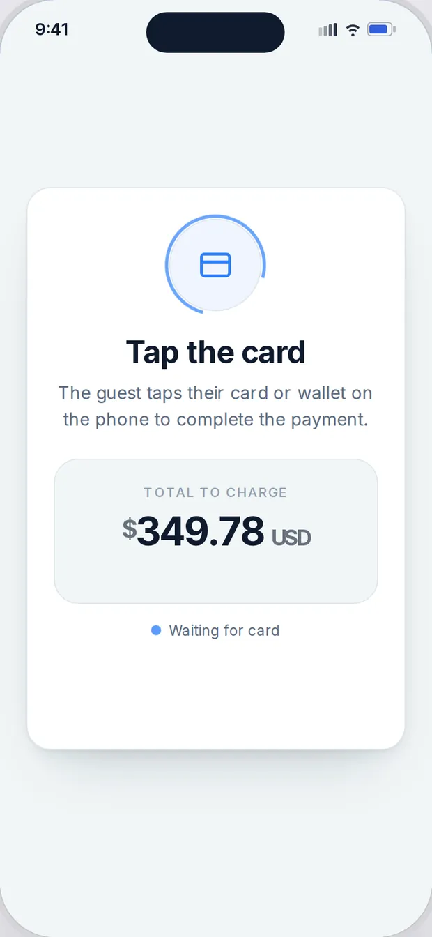 Tap to Pay screen for US$349.78