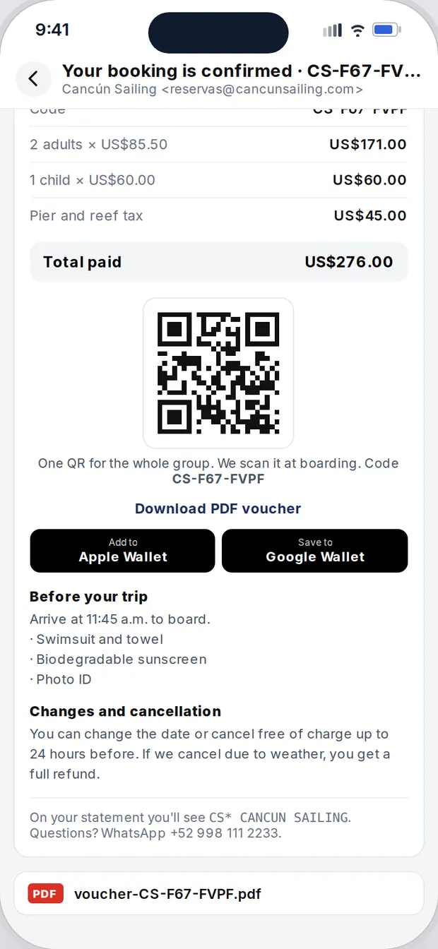 Email with the voucher and QR