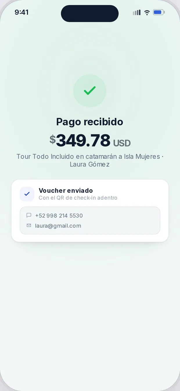 Pago recibido y voucher enviado