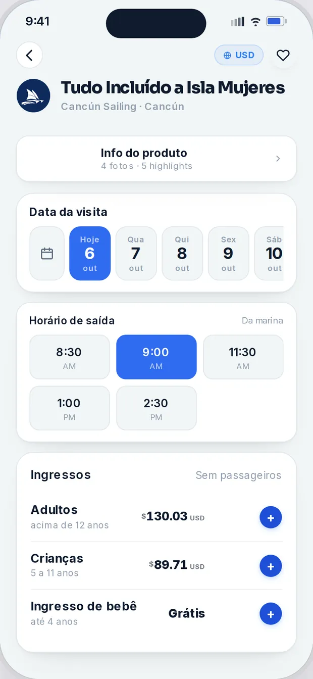 Tela do passeio Tudo Incluído com 2 adultos e 1 criança